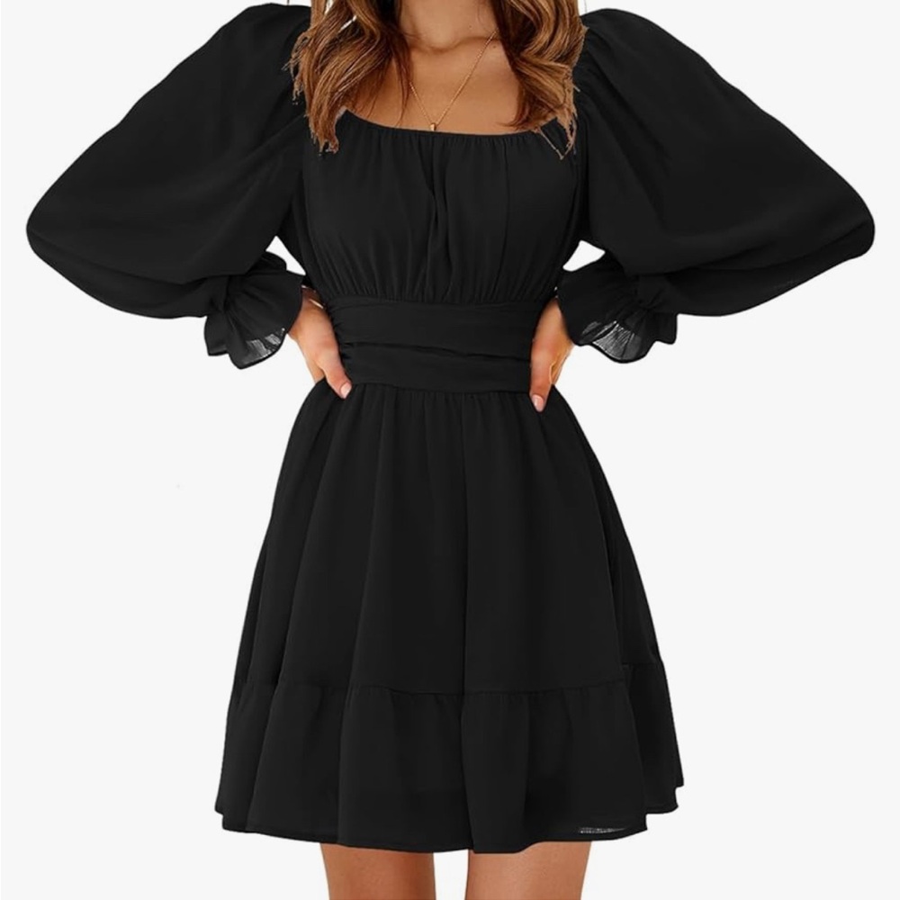Exlura The Collection Long Lantern Black Dress with Sheer Sleeves Size XS